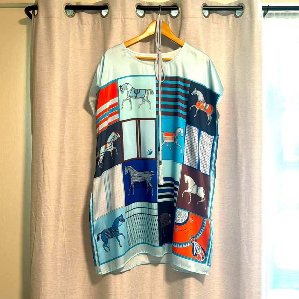 NWT silk shift mini dress with horse pattern